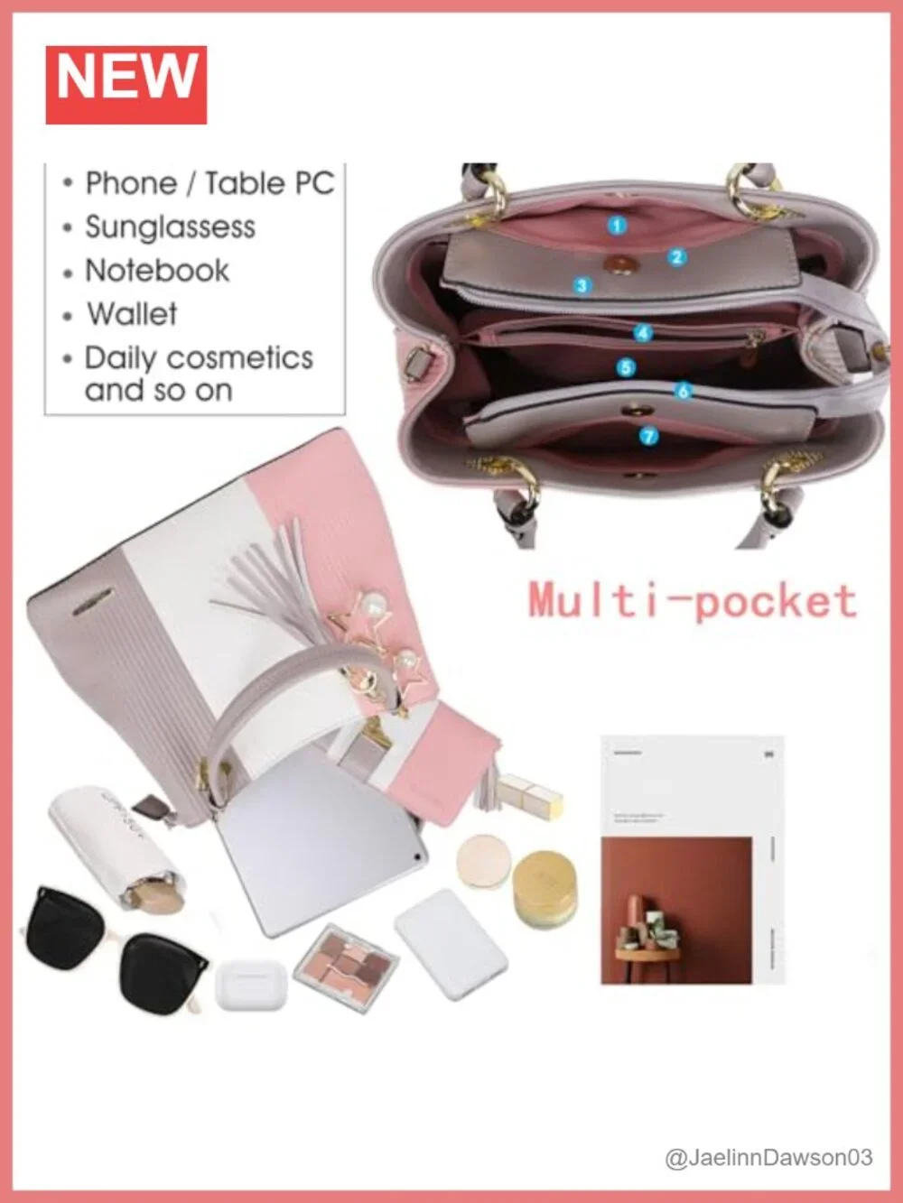 Women's Top Handle Satchel Purse PU Leather Multi Pocket 3-in-1 Bag